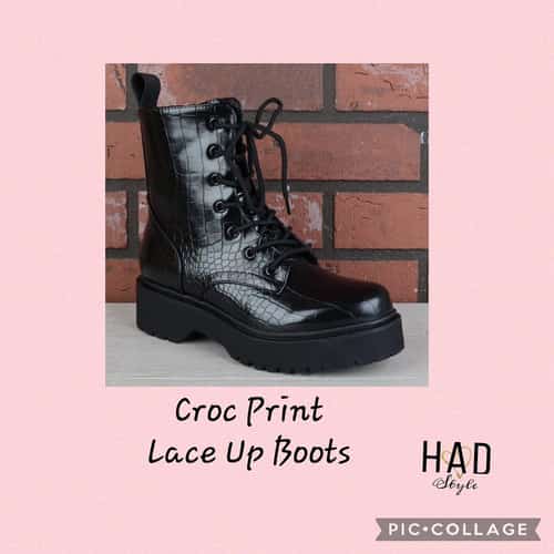 Croc Print Lace Up Boots
