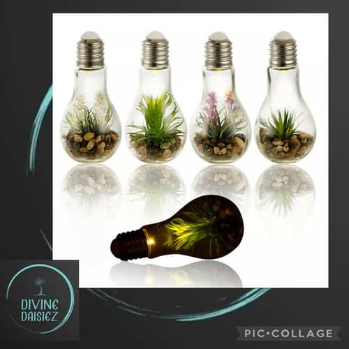 LED Light Artificial Plant In Hanging Glass Bulb Pot Decor Lighting Terrarium