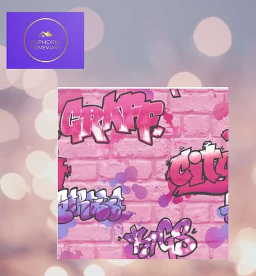 GIRLS PINK GRAFFITI WALLPAPER GLITTER SPRAY PAINT EMBOSSED CHILDRENS ROOM URBAN