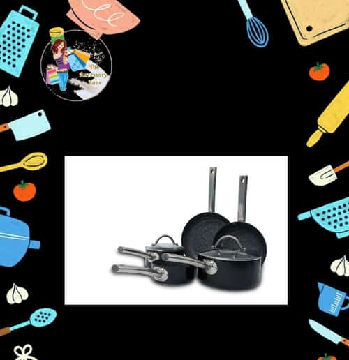 Durastone 5Pc Saucepans & Frying Pans Cookware Set Ceramic Non-Stick Coating Glass Lids