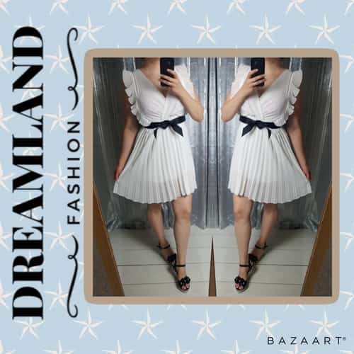 Sylvia Pleated Dress - White Now £10.00 Was £21.99