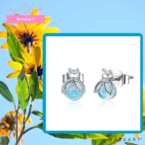 Blue Domed 925 Sterling Silver Bee Stud Earrings£11.95