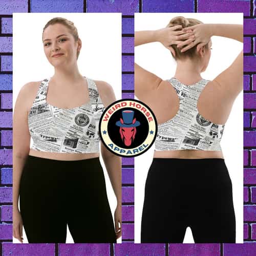 Vintage Newspaper Print Longline Sports Bra £40