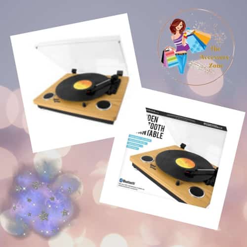 Global Gizmos Wooden Bluetooth Turntable with Built-In Speakers and MP3 Transfer £59.99