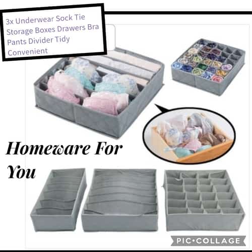 3x Underwear Sock Tie Storage Boxes Drawers Bra Pants Divider Tidy Convenient