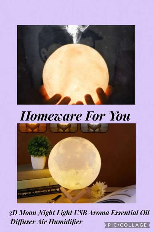 3D Moon Night Light USB Aroma Essential Oil Diffuser Air Humidifier