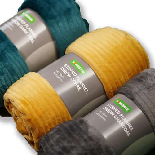 HOT DEAL - Striped Fleece Throw (Multiple Colours)