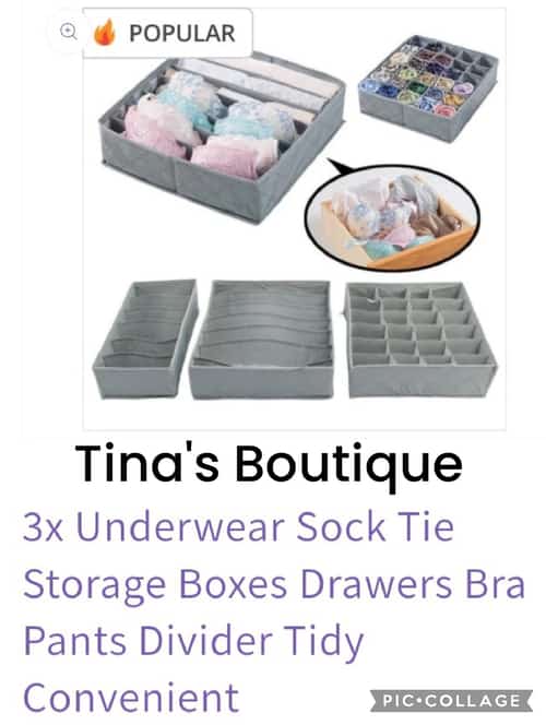 3x Underwear Sock Tie Storage Boxes Drawers Bra Pants Divider Tidy Convenient