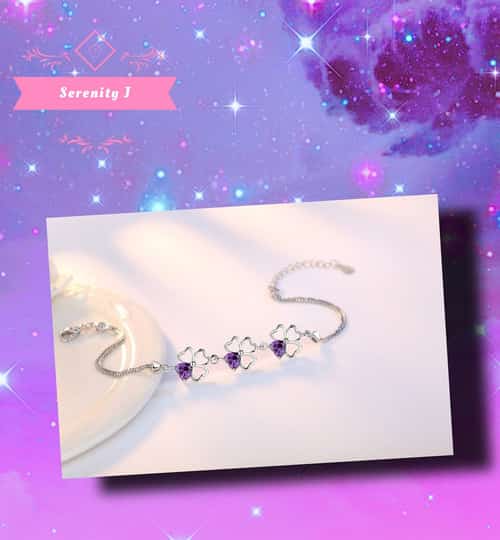 925 Sterling Silver Lucky Clover Bracelet Purple CZ £14.95