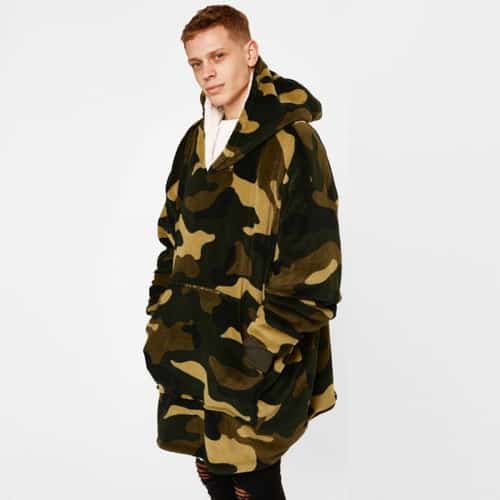 Khaki green camo hooded blanket