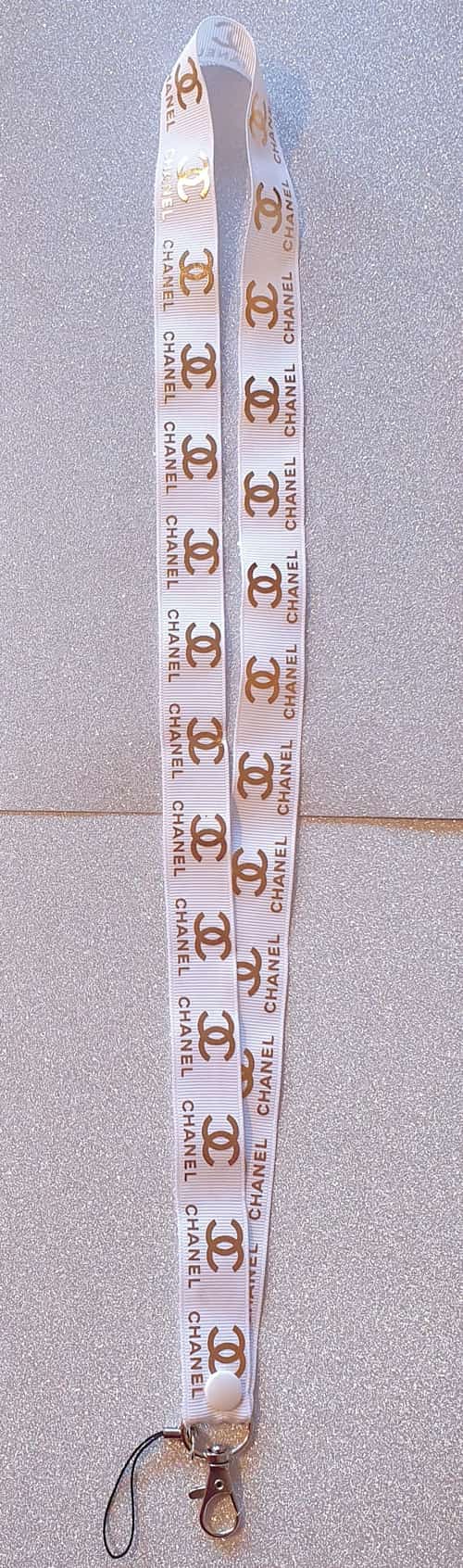 Adults Childs Chanel White and Gold Lanyard Id Badge Holder Or Wriststrap Keyfob