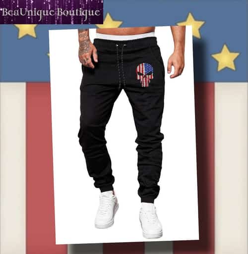 Black American Flag Skull Print Drawstring Men's Sweatpants £31.99