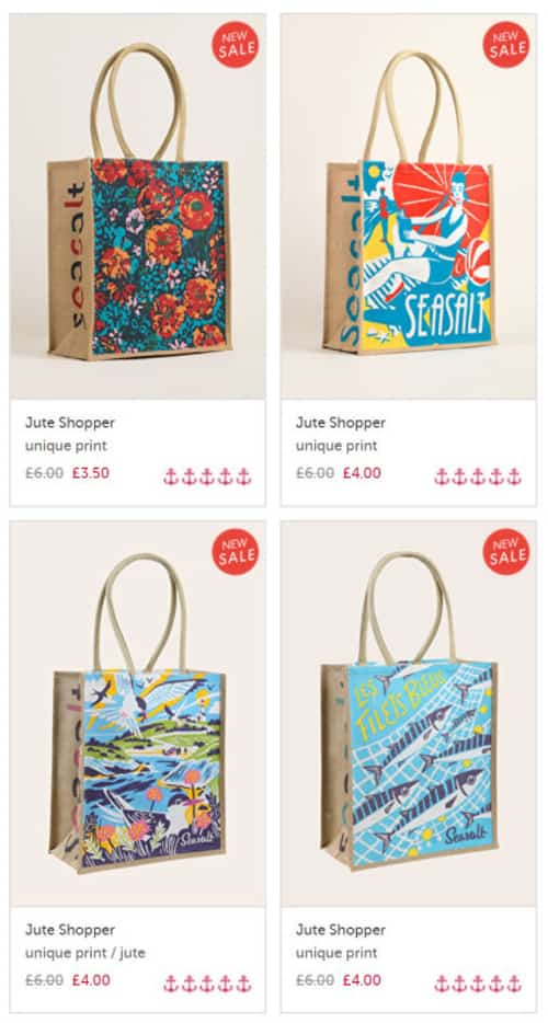 2 for £8 on our famous Jute Shoppers, with unique Seasalt designs