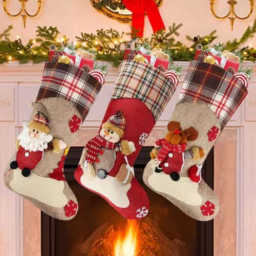Christmas Stockings, Snowman Reindeer Xmas Fireplace Hanging Stockings