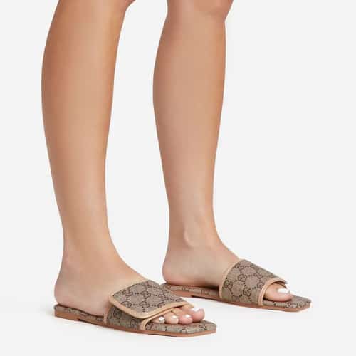 Step into Style: Save on Nude Faux Leather Square Toe Sandal with Printed Detail!