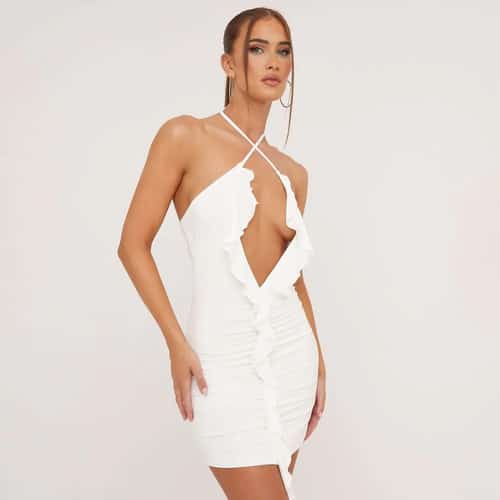 Unbelievable Deal Alert: Get 86% Off on the Cross Strap Plunge Frill Detail Mini Bodycon Dress!