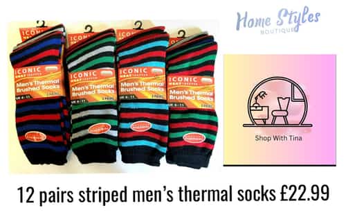 12 pairs striped menβs thermal socks Β£22.99