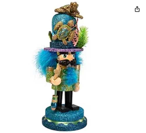 Kurt Adler Hollywood Nutcracker with Sea Turtle Hat, 11-Inch,Blue