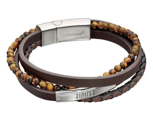 Save 20% on the Recycled Brown Leather & Tiger's Eye Beads ID Bar Bracelet