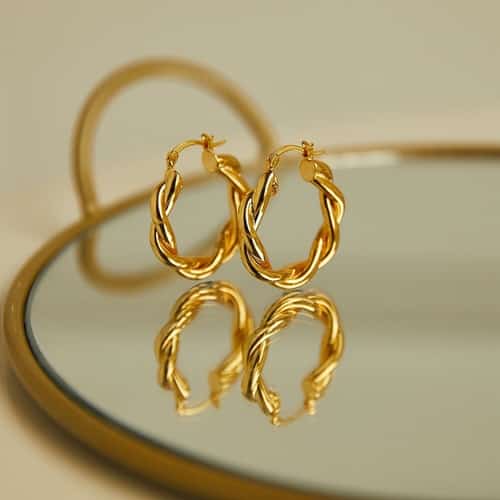 14K Gold Earrings Niche Design Earrings Female Twisted Twist Earrings Circle Earrings Female Earring
