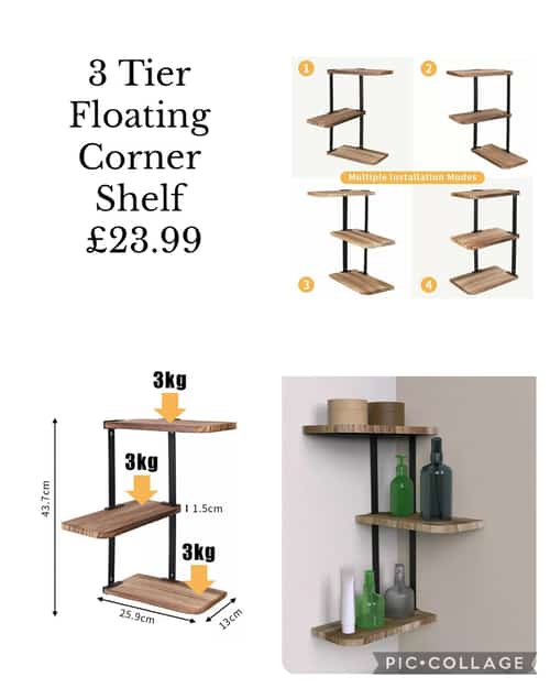 3 Tier Floating Corner Shelf £23.99