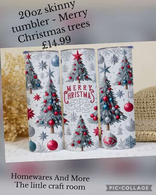 20oz skinny tumbler - Merry Christmas trees Β£14.99