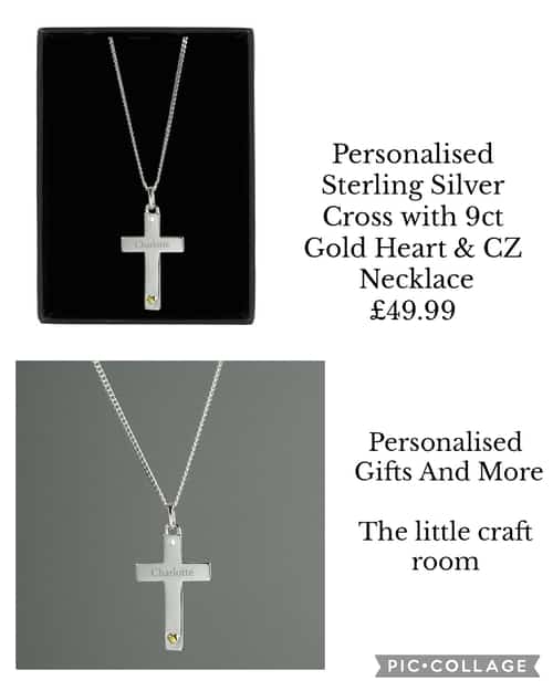 Personalised Sterling Silver Cross with 9ct Gold Heart & CZ Necklace π Β£49.99