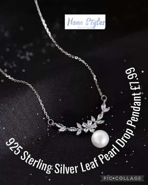 925 Sterling Silver Leaf Pearl Drop Pendant Β£7.99