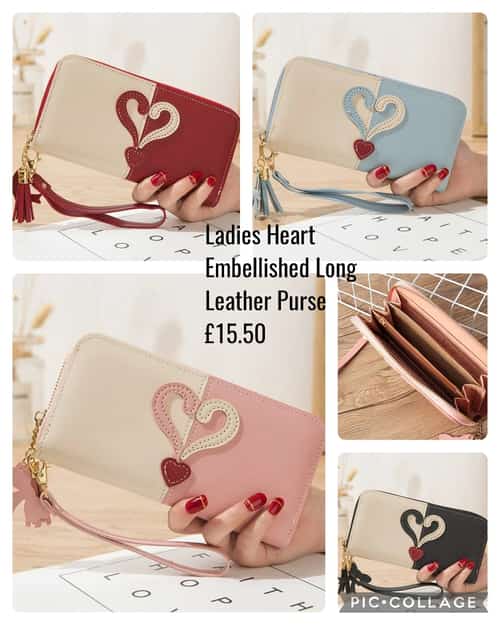 Ladies Heart Embellished Long Leather Purse Β£15.50