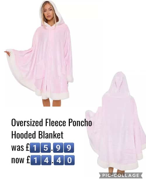 Oversized Fleece Poncho Hooded Blanket Was £1️⃣5️⃣.9️⃣9️⃣ Now £1️⃣4️⃣.4️⃣0️⃣