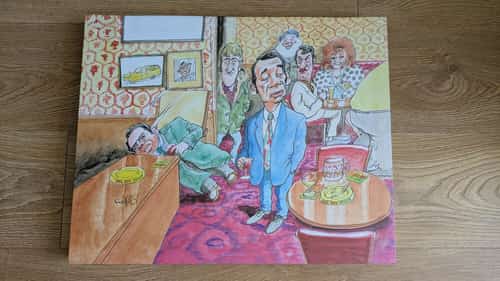 Only Fools And Horses Stretched Canvas Del Falling Through The Bar 50cm x 40cm