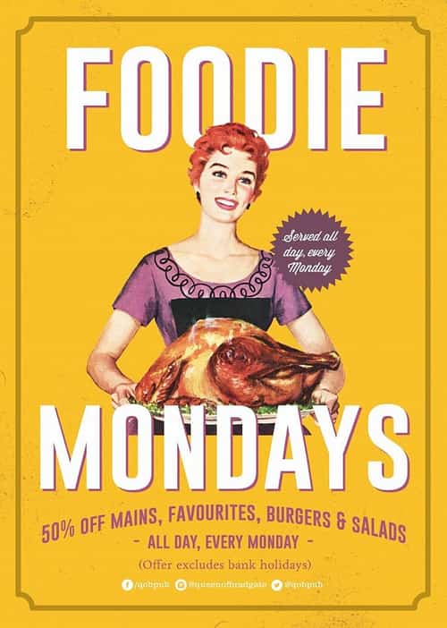 FOODIE MONDAYS - 50% off mains, favorites, burgers & salads!