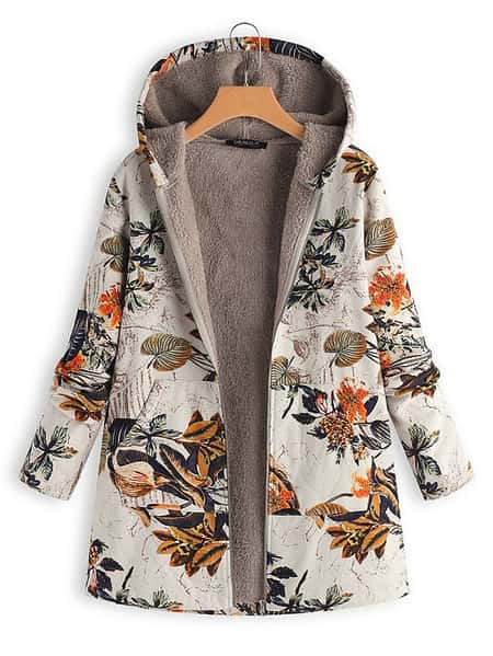 SALE, SAVE 73% - Leaves Floral Print Hooded Long Sleeve Vintage Coats!