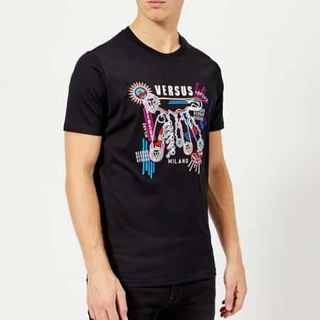 Extra 15% of Selected Outlet - Versus Versace Men's Printed Logo T-Shirt - Black