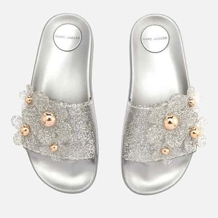 OUTLET SALE - Marc Jacobs Women's Daisy Aqua Slide Sandals - Silver