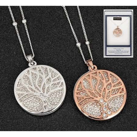 Tree of life necklace in silver with diamanté detail by Equilibrium
