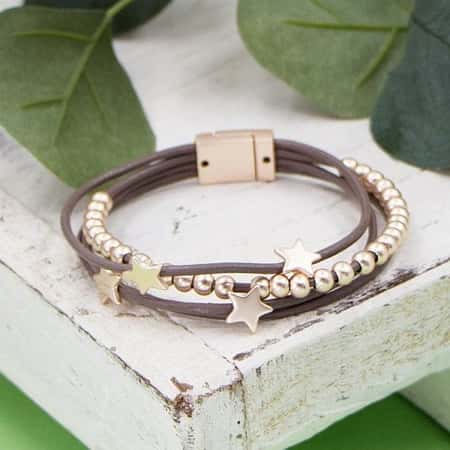 New brown leather multi-strand bracelet with star detail