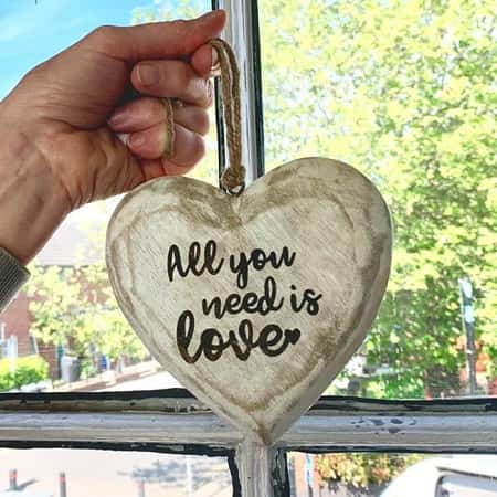 Perfect for Mother's Day - All You Need Is Love Wooden Hanging Decoration: £6.99!