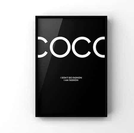 Coco Chanel Print - Black Print Black Frame: £4.00 for print, £7.00 for print + frame!