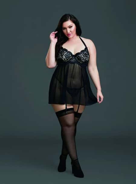 16+ Dreamgirl Black Venice Embroidery Lace Garter Babydoll with Thong for only £43.99