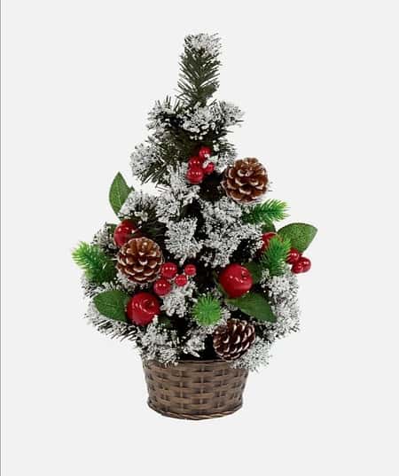 45cm Artificial Christmas Tree with Snow Tips, Berries and Pine Cones