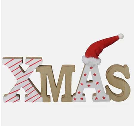 Christmas Wooden 'Xmas' Sign with Santa Hat Art Deco Room Decoration Ornament