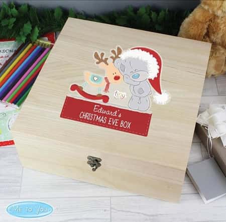 Personalised Colourful Tiny Tatty Teddy Large Wooden Christmas Eve Box