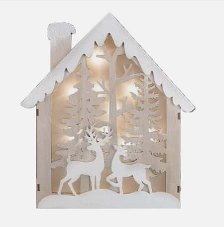 Christmas 21cm Lit House Silhouette Box Night Light - Woodland Reindeer
