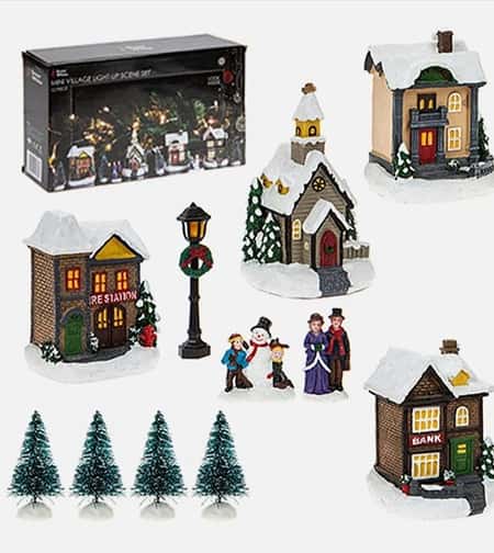 Christmas LED Light up Village Scene Battery Operated - Mini 12 Piece Village