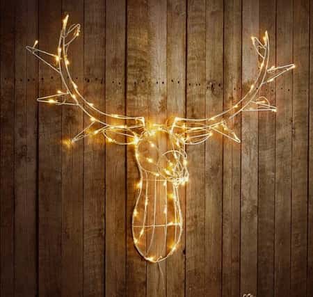 NEW REINDEER STAG HEAD 80 LED'S LIGHT UP WARM WHITE CHRISTMAS WALL DECORATION
