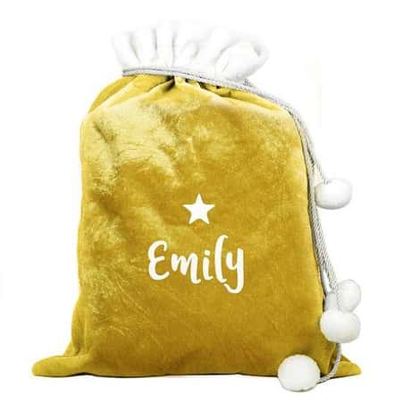 Personalised Name Only Gold Luxury Pom Pom Sack