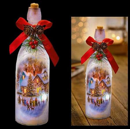 Premier 26cm Battery Light up Bottle with 10 White LED's - Snowy House