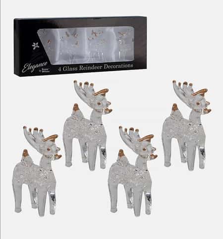 Christmas Pack of 4 Glass Ornament Decorations - 4cm Reindeers