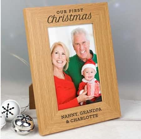 Personalised 'Our First Christmas' 6x4 Oak Finish Photo Frame